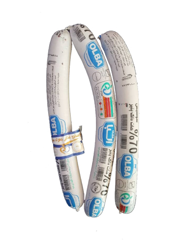 سوسیس هات داگ پنیری البا 70% گوشت مرغ فله وزن 250گرم