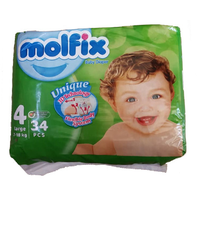 پوشک کامل بچه مولفیکس شماره 4 وزن 7تا18کیلو 34عددی