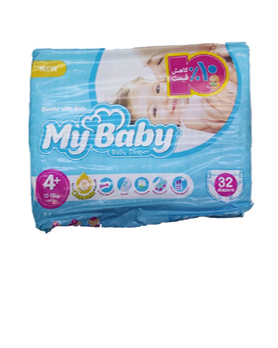 پوشک کامل بچه مای بیبی شماره +4 وزن 10تا18کیلویی 32عددی