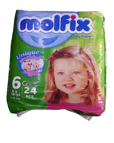پوشک کامل بچه مولفیکس شماره 6 وزن 15به بالا 24عددی